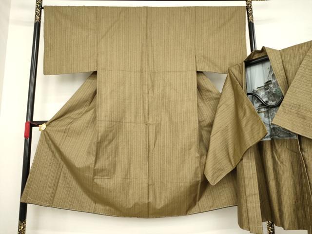 平和屋着物●男性　紬　アンサンブル　縞　正絹　逸品　未使用　AAAZ8947ck