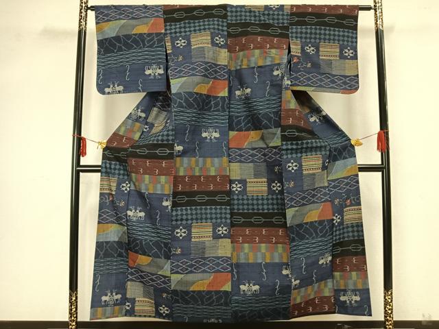 平和屋着物▽上質な紬　単衣　横段文　正絹　逸品　未使用　AAAZ9007fy 平和屋着物▽上質な紬 単衣 横段文 正絹 逸品 未使用