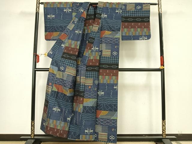 平和屋着物▽上質な紬 単衣 雲取り文 正絹 逸品 AAAZ2358jh