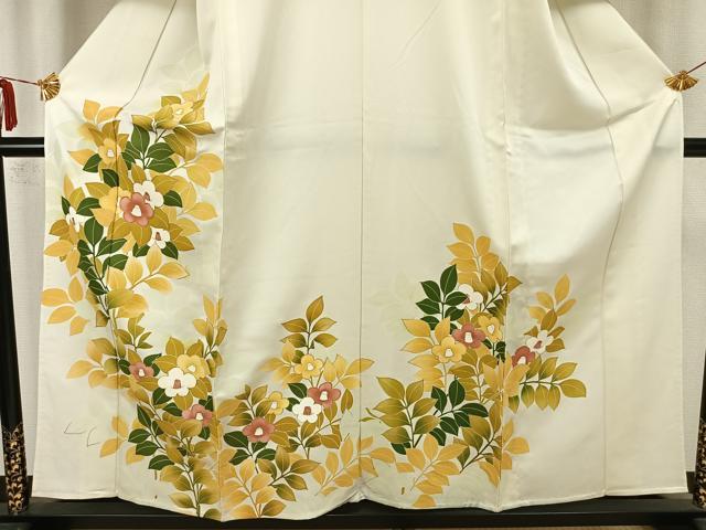 平和屋着物▽訪問着 単衣 駒刺繍 草花文 暈し染め 金彩