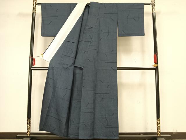 平和屋着物▽本塩沢 単衣 110亀甲 抽象文様 正絹 逸品 AAAZ9015fy