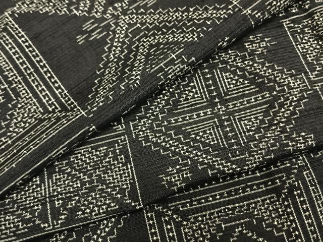 平和屋着物▽上質な紬 単衣 市松花文 正絹 逸品 AAAZ9017fy