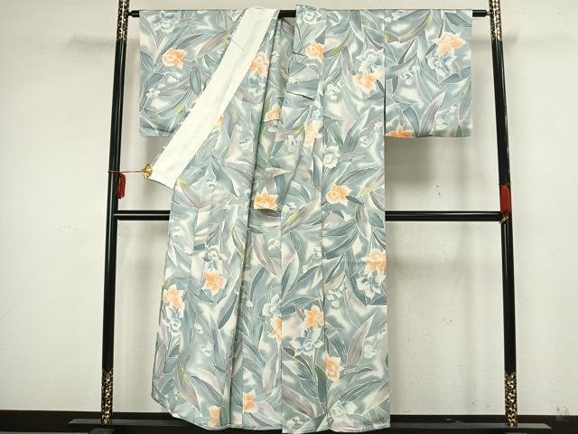 平和屋着物▽上質な小紋　単衣　縞　正絹　逸品　AABD6996jh 平和屋着物▽上質な小紋 単衣 草花地紋 暈し染め 正絹 逸品