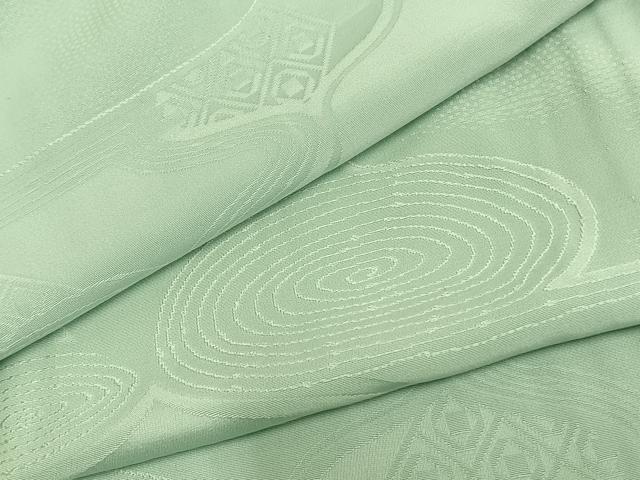 平和屋着物▽上質な色無地　単衣　渦巻地紋　錆青磁色　正絹　逸品　AAAZ9034fy