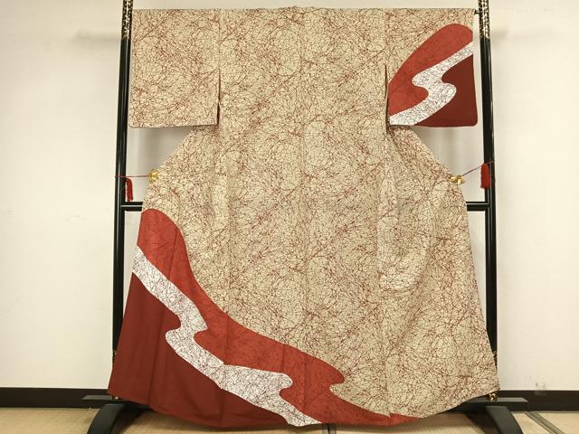 平和屋着物▽訪問着　単衣　流水文　正絹　逸品　AAAZ9036fy