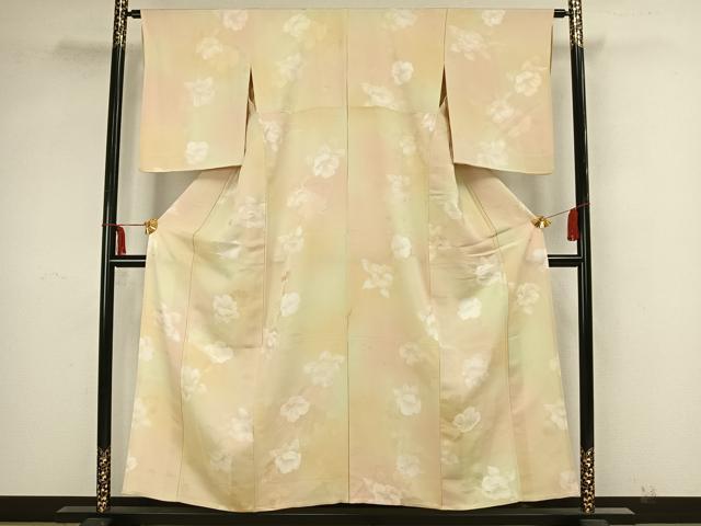 平和屋着物▽上質な小紋　単衣　地紋起こし　草花文　暈し染め　正絹　逸品　AAAZ9037fy_1
