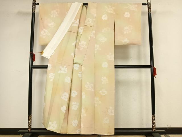 平和屋着物▽上質な小紋　単衣　地紋起こし　草花文　暈し染め　正絹　逸品　AAAZ9037fy_2