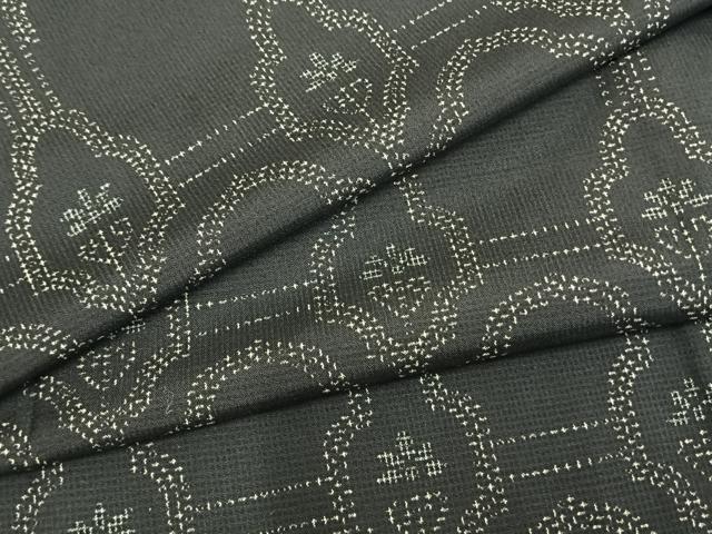 平和屋着物▽小紋　単衣　幾何学文様　黒地　洗える着物　AAAZ9041fy