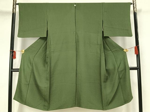 平和屋着物○男性 紬 アンサンブル 長羽織 色無地 深緑色 正絹 逸品