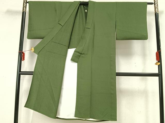 平和屋着物▽上質な色無地 単衣 唐草花地紋 老竹色