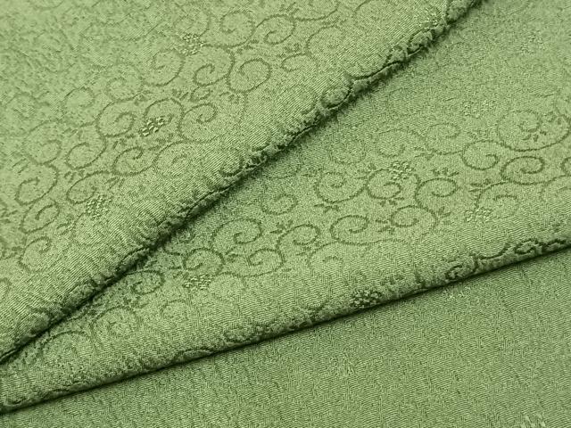 平和屋着物▽上質な色無地　単衣　唐草花地紋　老竹色　正絹　逸品　AAAZ9045fy
