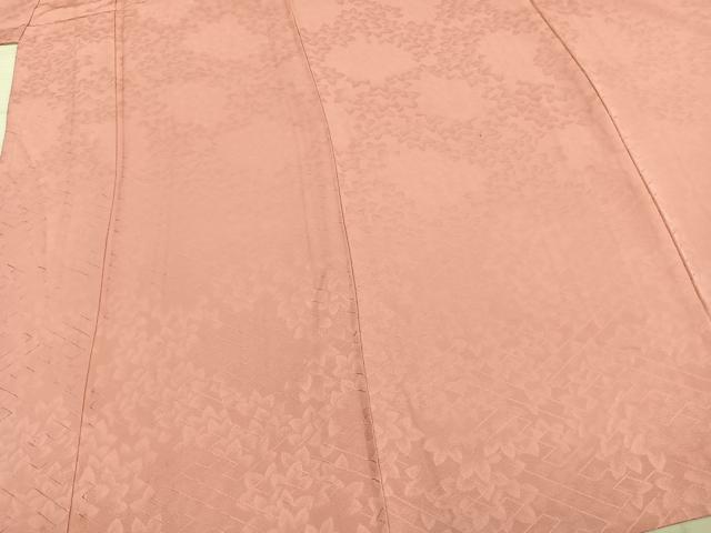 平和屋着物▽上質な色無地 単衣 舞花地紋 紅梅色 正絹 逸品