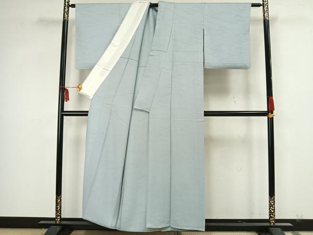 平和屋着物▽上質な色無地 単衣 芝地紋 月白色 正絹 逸品