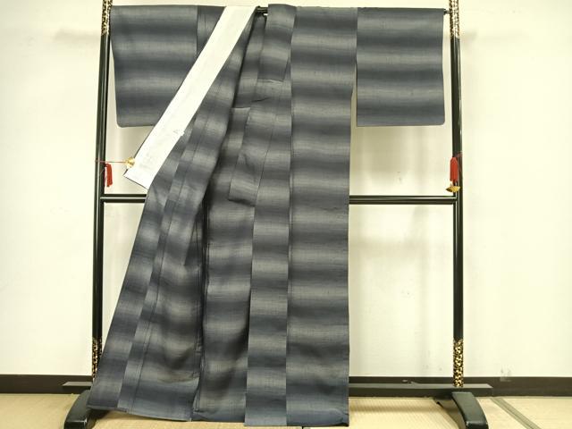 平和屋着物▽伝統工芸士　馬渕登作　玉糸紬　単衣　横段文　証紙付き　正絹　逸品　AAAZ9073fy 平和屋着物▽伝統工芸士 馬渕登作 玉糸紬 単衣 横段文 証紙付き 正絹