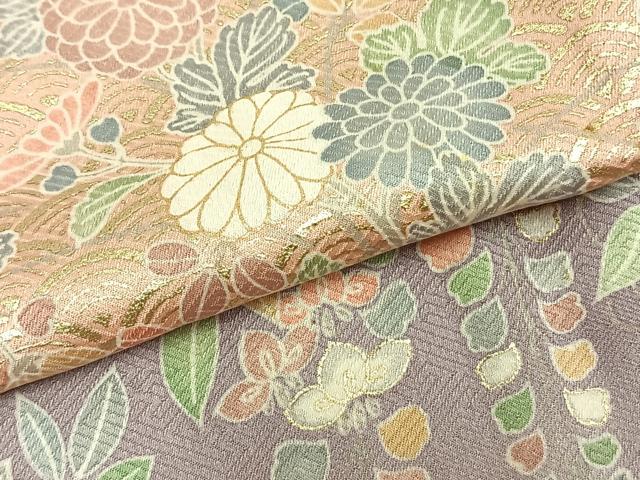 平和屋着物▽訪問着 単衣 草花文 金彩 正絹 逸品 AAAZ9074fy 付け下げ