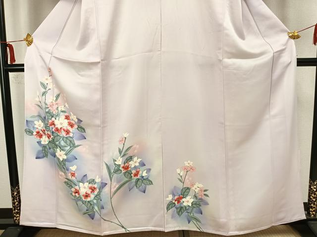 平和屋着物▽訪問着 単衣 手描き 草花文 暈し染め 正絹 逸品