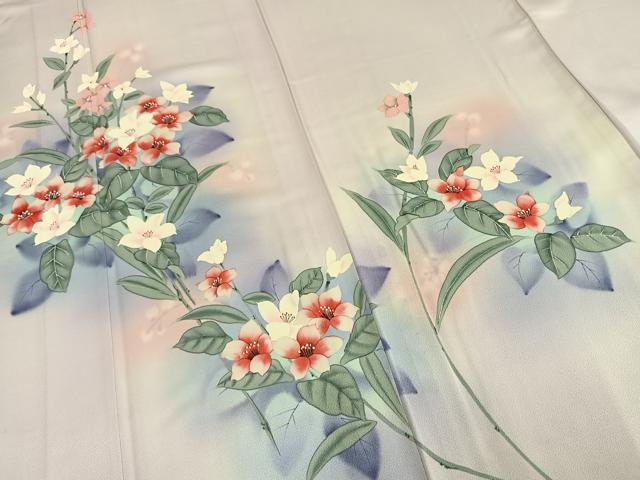 平和屋着物▽訪問着 単衣 手描き 草花文 暈し染め 正絹 逸品