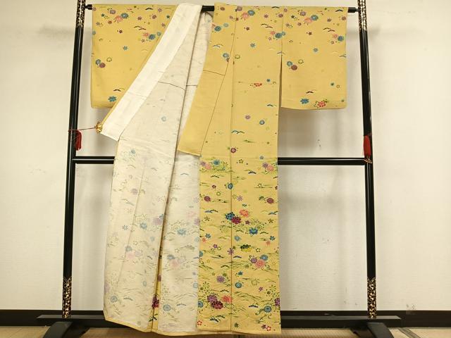 平和屋着物▽訪問着 単衣 作家物 草花文 金彩 正絹 逸品 DAAS0997az