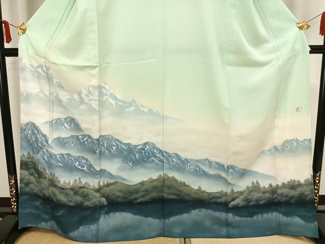 平和屋着物▽訪問着　単衣　作家物　手描き　風景文　暈し染め　正絹　逸品　AAAZ9087fy_2