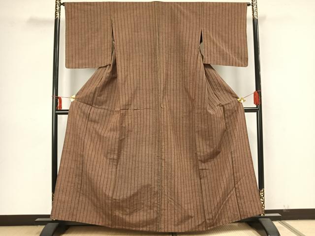 平和屋着物▽上質な紬　単衣　縞　正絹　逸品　AAAZ9119fy 平和屋着物▽上質な紬 単衣 縞 正絹 逸品 AAAZ9119fy