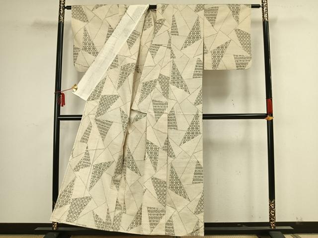 平和屋着物▽上質な紬 単衣 切嵌文 正絹 逸品 AAAZ9125fy 平和