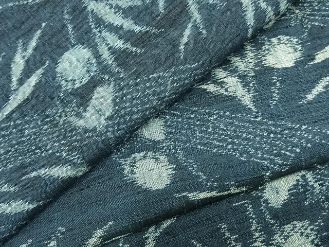 平和屋着物▽上質な紬　単衣　草葉文　正絹　逸品　AAAZ9129fy