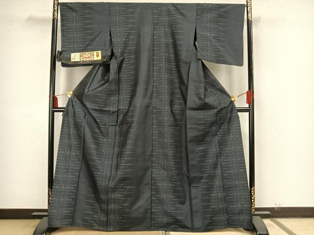 平和屋着物▽本場大島紬　単衣　横段花文　久野織物特製　証紙付き　正絹　逸品　AAAZ9143fy 平和屋着物▽本場大島紬 単衣 横段花文 久野織物特製 証紙付き 正絹