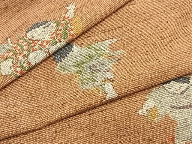 平和屋着物▽上質な紬　単衣　人物文　正絹　逸品　未使用　AAAZ9160fy