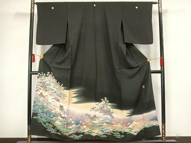 平和屋着物▽豪華黒留袖　単衣　作家物　風景文　暈し染め　正絹　逸品　AAAZ9202fy