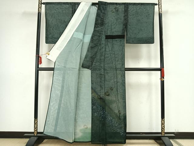 平和屋着物▽訪問着　無双　紗袷　紗×紗　手描き　萩文　水滴　金彩　正絹　逸品　AAAZ9205fy 平和屋着物▽訪問着 無双 紗袷 紗×紗 手描き 萩文 水滴 金彩 正絹 逸品