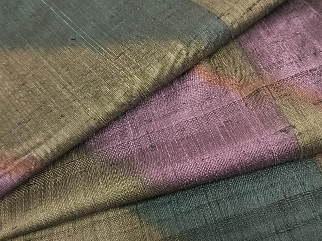 平和屋着物▽生紬　単衣　斜縞　正絹　逸品　AAAZ9218fy