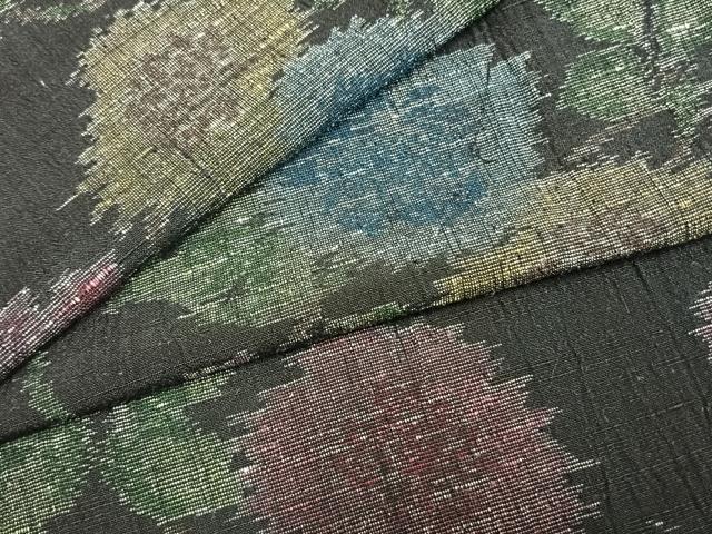 平和屋着物▽結城ちぢみ　単衣　草花文　正絹　逸品　AAAZ9230fy