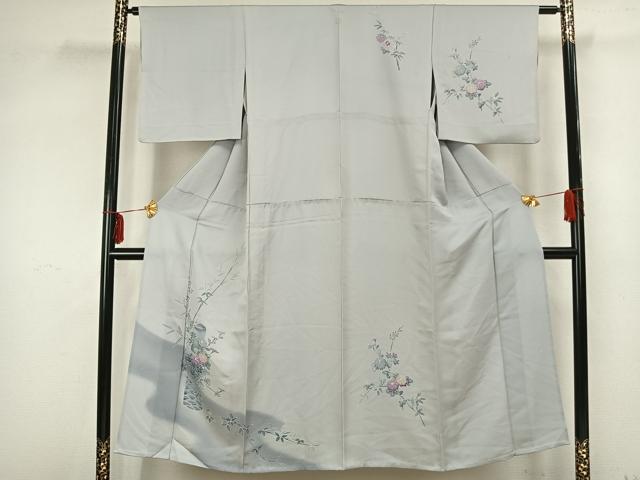 平和屋着物▽訪問着　単衣　草花文　正絹　逸品　AAAZ9253fy