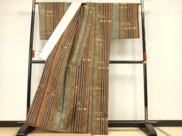 平和屋着物▽上質な紬 単衣 縞 正絹 逸品 AAAZ9274fy