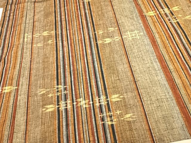 平和屋着物▽上質な紬 単衣 縞 正絹 逸品 AAAZ9274fy