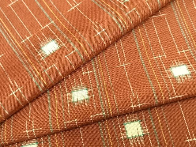 平和屋着物▽上質な紬　単衣　格子　正絹　逸品　AAAZ9277fy