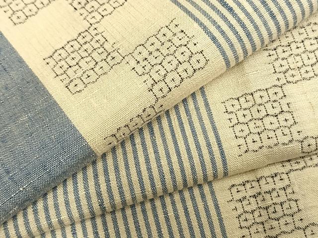 平和屋着物▽結城紬　奥順　はたおり娘　単衣　80亀甲　縞　正絹　逸品　AAAZ9284fy