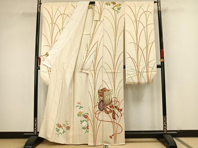 平和屋着物▽豪華振袖　単衣　御所車花文　金彩　正絹　逸品　AAAZ9302fy 平和屋着物▽豪華振袖 単衣 御所車花文 金彩 正絹 逸品 AAAZ9302fy