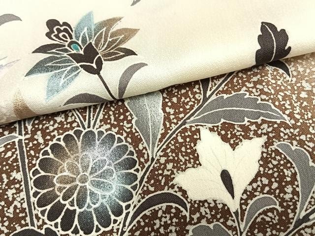 平和屋着物▽訪問着 単衣 草花文 銀彩 正絹 逸品 AAAZ9312fy