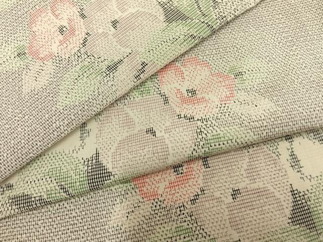 平和屋着物▽本場大島紬　白大島　単衣　草花文　正絹　逸品　AAAZ9328fy