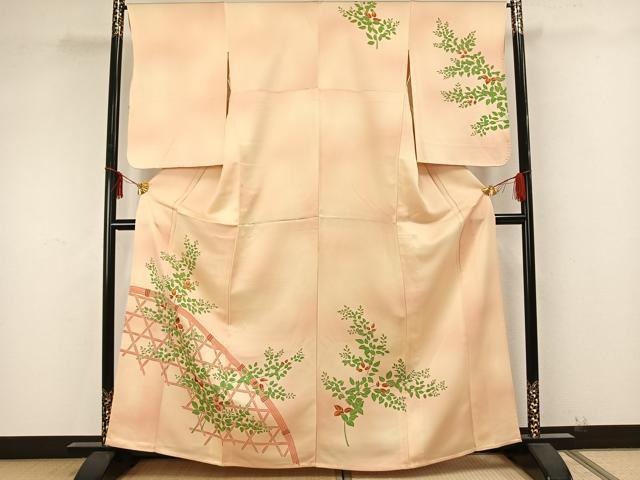 平和屋着物▽訪問着　単衣　刺繍　風景枝花文　正絹　逸品　未使用　AAAZ9346fy