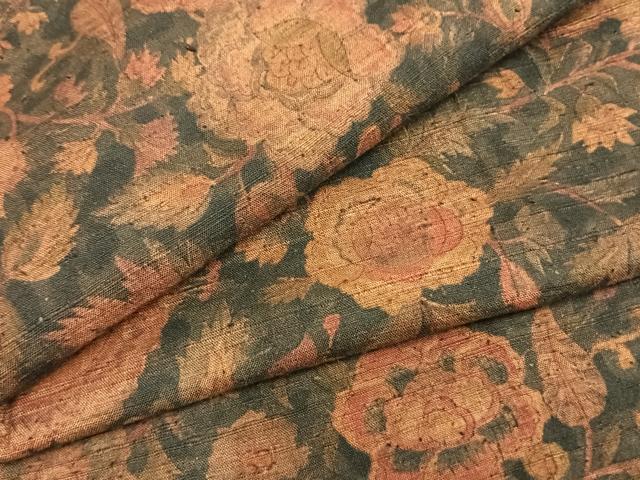 平和屋着物▽上質な紬　単衣　草花文　正絹　逸品　未使用　AAAZ9354fy