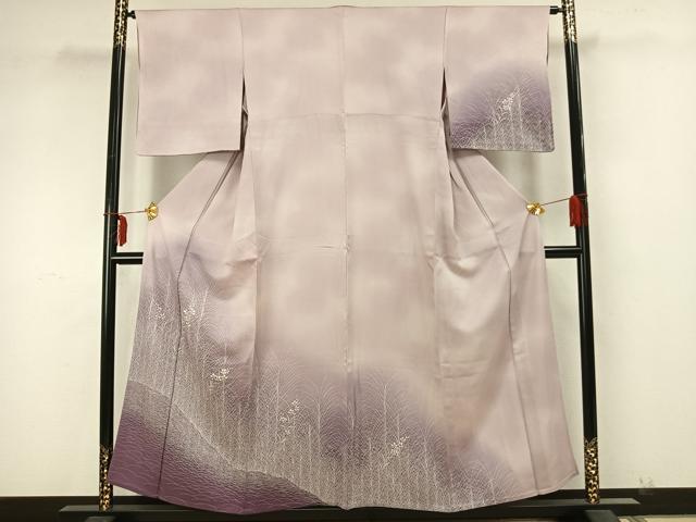 平和屋着物▽訪問着　単衣　刺繍　草花文　暈し染め　正絹　逸品　AAAZ9355fy