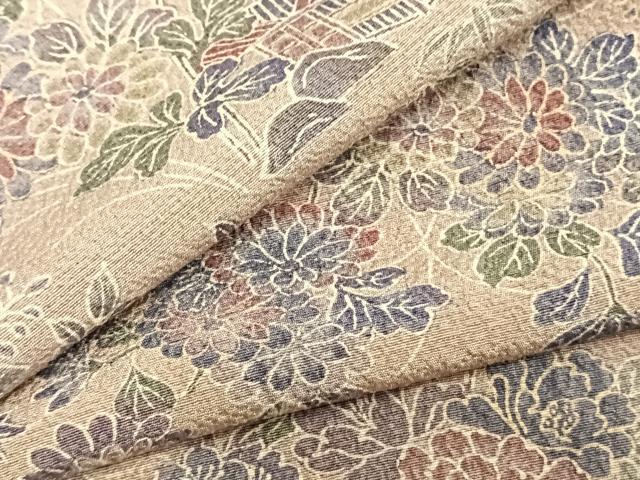 平和屋着物▽上質な小紋　単衣　風景草花文　正絹　逸品　AAAZ9357fy