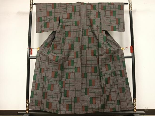 平和屋着物▽本場大島紬　単衣　7マルキ　幾何学文　正絹　逸品　AAAZ9362fy 平和屋着物▽本場大島紬 単衣 7マルキ 幾何学文 正絹 逸品 AAAZ9362fy