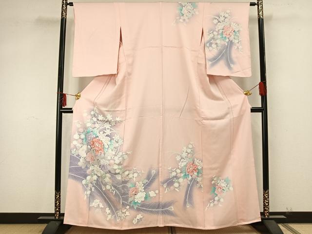 平和屋着物▽訪問着　単衣　刺繍　草花文　暈し染め　正絹　逸品　AAAZ9370fy
