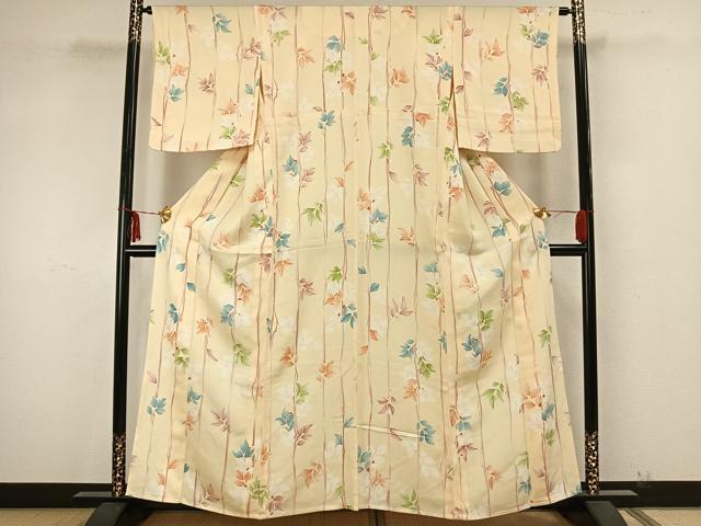 平和屋着物▽上質な小紋 単衣 枝葉文 正絹 逸品 AAAZ9377fy