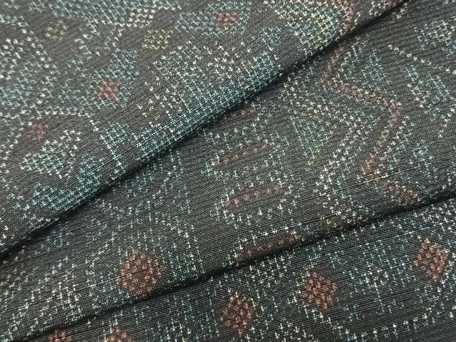 平和屋着物▽上質な紬　単衣　幾何学文　正絹　逸品　AAAZ9395fy