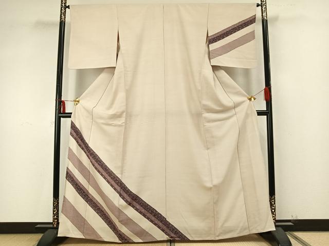 平和屋着物▽訪問着　単衣　紬地　斜縞花唐草文　正絹　逸品　AAAZ9399fy