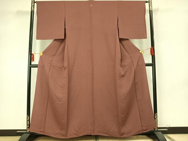 平和屋着物▽上質な色無地　単衣　市松地紋　小豆色　正絹　逸品　AAAZ9403fy 平和屋着物▽上質な色無地 単衣 市松地紋 小豆色 正絹 逸品 AAAZ9403fy